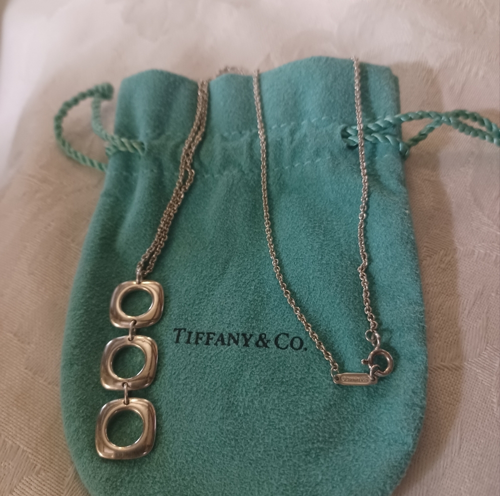Tiffany & Co. Triple Square Cushion Drop  Pendant Necklace